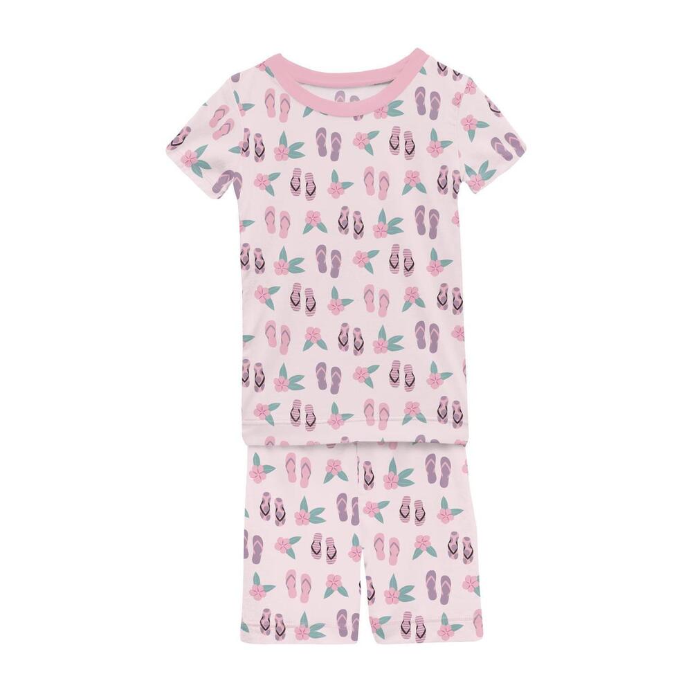 NEW KICKEE kid's short sleeve pajama set with shorts in shrinking violet flip fl